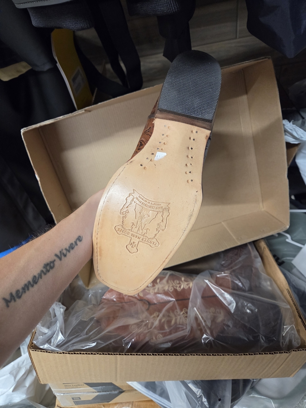 Tanner Mark Embroidered Brown Women's Western Cowboy Boots - Picture 3 of 5
